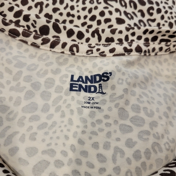 Lands End Size 2x Long Sleeves Cream/brown Animal Print Top Cotton - Picture 3 of 5